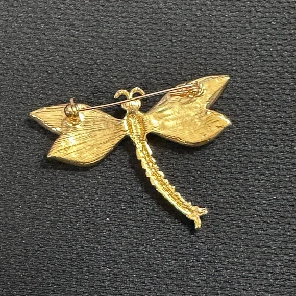 Elegant ROMAN Gold and Pink Dragonfly Brooch - Picture 3 of 3